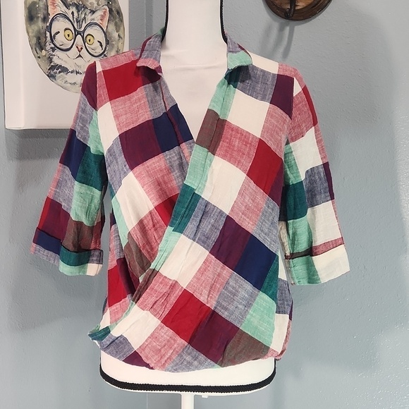 Hayden Tops - Hayden Los Angeles Cotton Summer Plaid Blouse